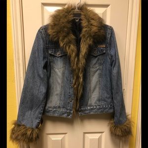 One Tuff Babe denim jacket with faux fur size S
